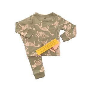 NWT! Tea Collection Green Dinosaur Fossil Pajamas. Long Sleeves. 6-9 months.